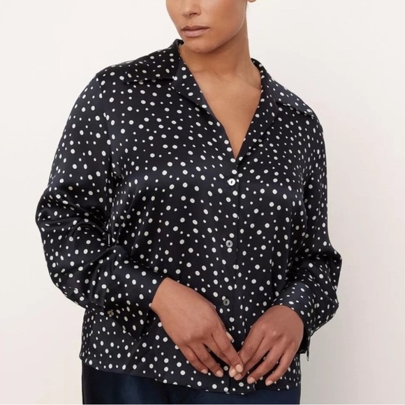 Vince Tops - VINCE Silk Tossed Dot Fitted Collar Blouse in Midnight Blue